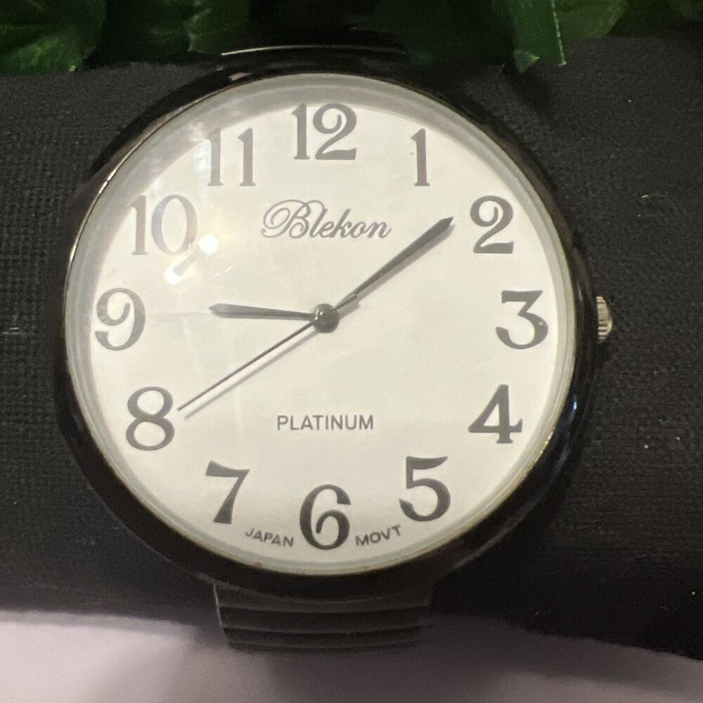 Blekon Watch Women Silver Tone Black Tone Large Dial 42MM Stretch Band Working